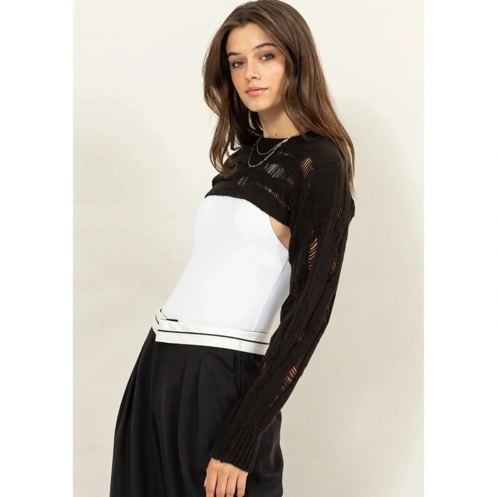 Hyfve Black Open Knit Shrug Sweater - Picture 3 of 4